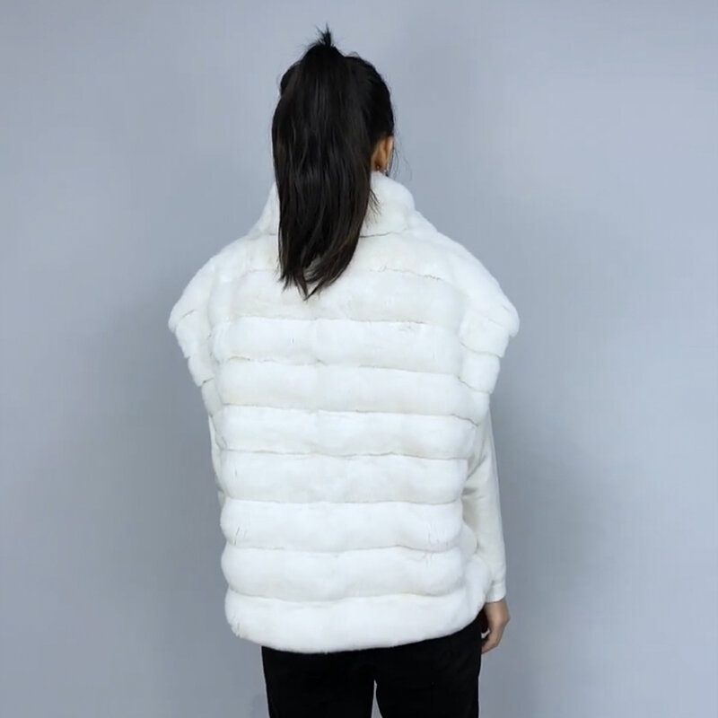 Women Jacket Real Rex Rabbit Fur Vests Luxury Designer Clothing For Women Natural Fur Coat White Vest