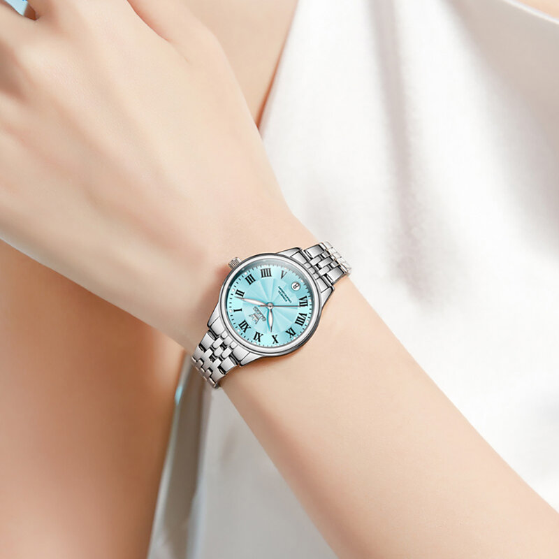 OLEVS zegarki damskie prosty elegancki oryginalny mały zegarek dla kobiet wodoodporna stal nierdzewna świecące prezent na randkę dla dziewczynki