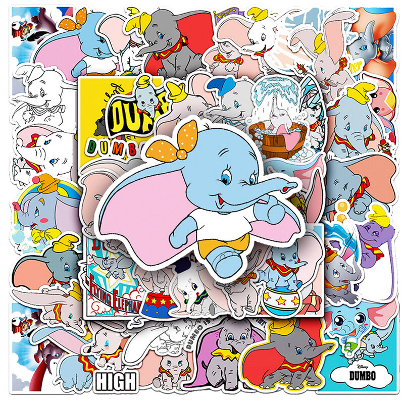 Pegatinas de Dumbo de dibujos animados de Disney para niños, calcomanía de Anime divertida, pegatina impermeable decorativa para botella de agua, álbum de recortes, 10/30/50 piezas