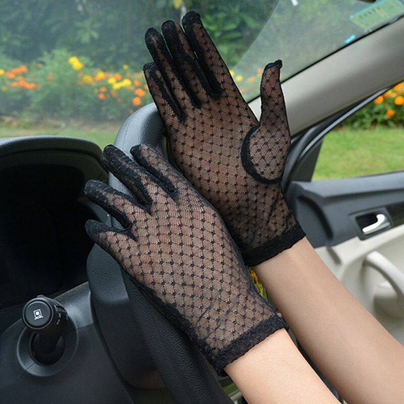Женские кружевные сетчатые варежки для вождения, сетчатые короткие перчатки в клетку, перчатки на пальцы, перчатки для вождения, женские перчатки