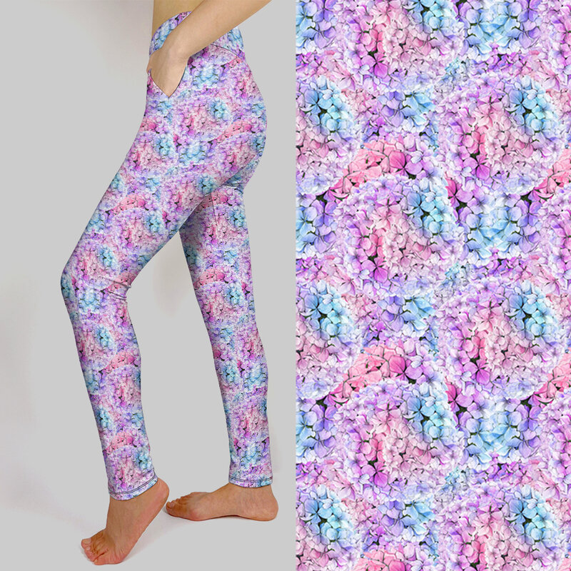 LETSFIND – pantalon élastique de haute qualité pour femmes, avec poches intérieures, imprimé hortensia, legging taille haute, Sexy pour filles