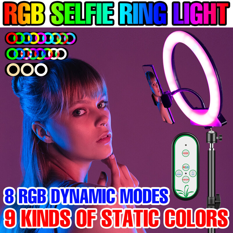 Rgb pode ser escurecido anel luz profissional selfie led ringlight noite lâmpada de maquiagem luz de preenchimento vídeo para estúdio fotografia ao vivo