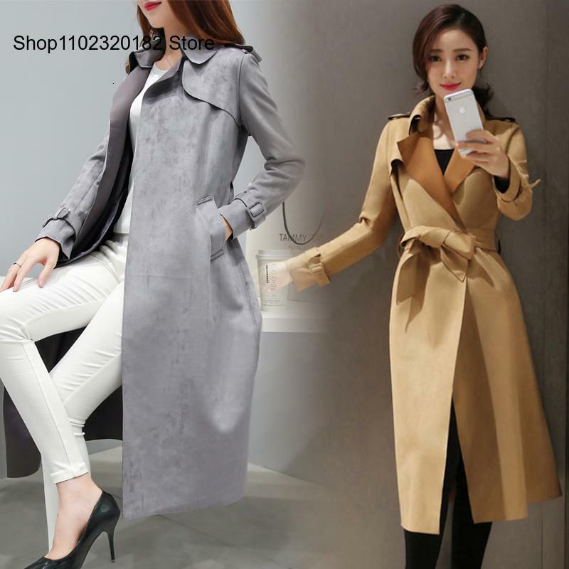 女性のためのイミテーションレザーのコート,韓国スタイル,秋,春,ロングコート