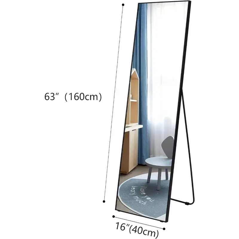 مرآة طويلة مثبتة على الحائط من الأرض إلى السقف ، مضمد كبير مستمر ، مناسب لغرف النوم ، 63 × 16 بوصة
