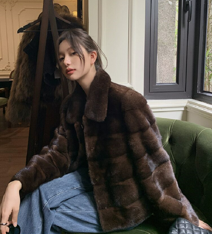 Ew-abrigo de piel de visón 2023, abrigo de piel de visón real, cálido y elegante en invierno