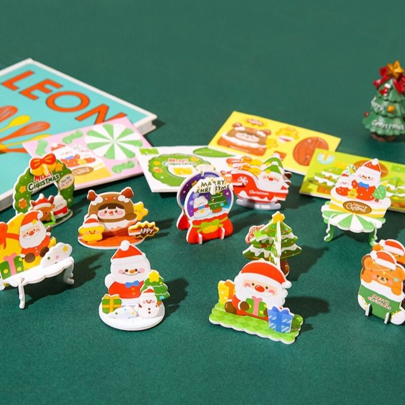 DIY Mini Christmas Tree Puzzle para crianças e adultos, 3D Snowman Puzzle, Xmas Arts, Safety Random Style, Papai Noel