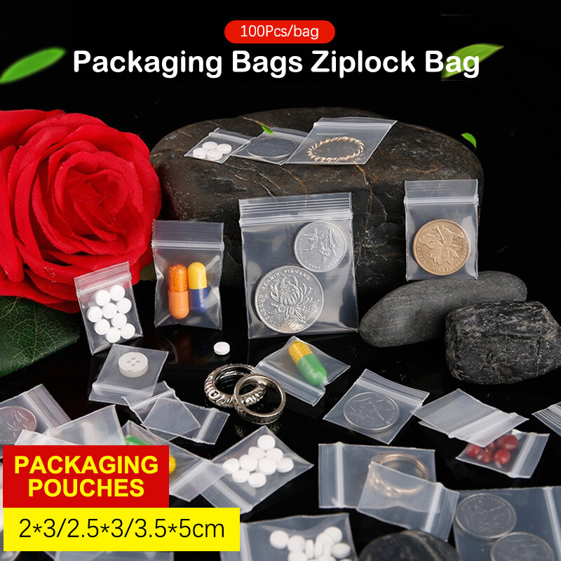 PE 플라스틱 포장 가방, 지퍼 락 가방, 알약 포장 가방, 두꺼운 포장 도장 가방, 쥬얼리 가방, 2x3cm, 2.5x3cm, 3.5x5cm, 100 개/백