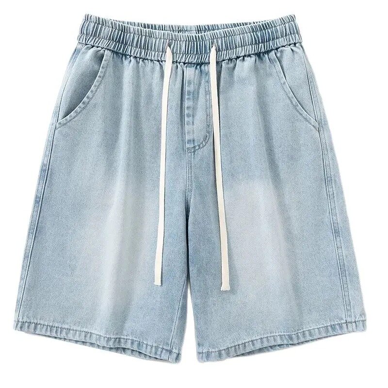 Шорты мужские джинсовые с широкими штанинами, Свободные повседневные тонкие прямые штаны, дышащая модная одежда с морщинами, лето