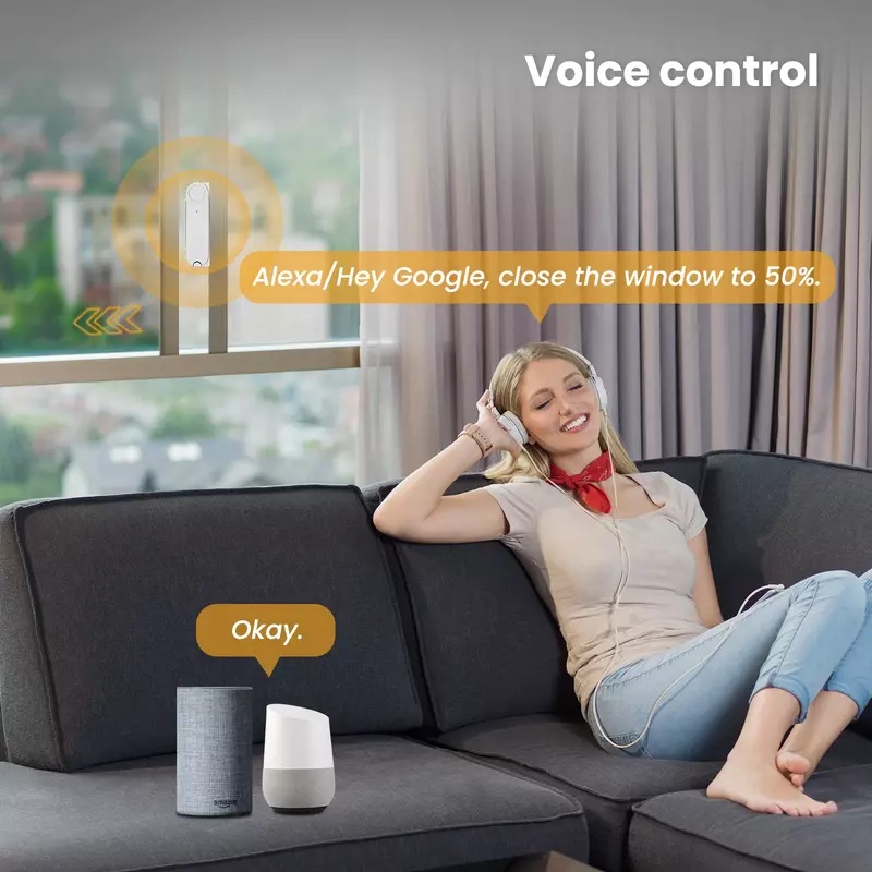 Moes Tuya เครื่องเปิดหน้าต่างอัจฉริยะแบบเลื่อนได้, ที่เปิดอัตโนมัติเครื่องเปิดรีโมทแอประบบพลังงานแสงอาทิตย์ที่ใกล้ขึ้นการควบคุมการชาร์จรองรับ Alexa Google Home