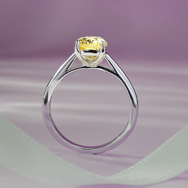 خاتم ألماس مربع أصفر وفضي S925 ، على شكل وسادة قيراط ، خاتم ألماس محاكي ، شخصية أنيقة فريدة من نوعها