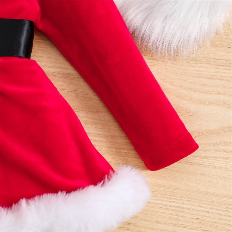 Suefunskry-Conjunto de ropa de Navidad para niñas, Pelele de terciopelo de manga larga con ribete de piel y Diadema, para recién nacidos de 3 a 24 meses