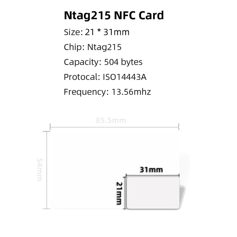 5YOA 100pcs NFC Card Ntag215 Cards Coins Badge 215 Chip Key 13.56MHz Ultralight Universal ISO IEC14443A 25mm Waterproof PVC