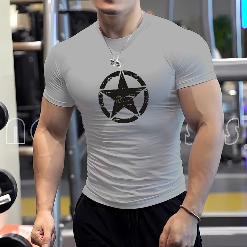 Mode männlich Rundhals ausschnitt Kurzarm schillernd cool Fitness eng anliegende Männer T-Shirt verwenden schnell trocknende atmungsaktive Faser material