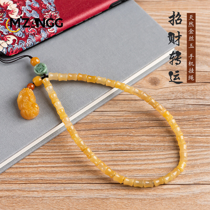 Cordón para teléfono móvil Pi Xiu de topacio de alambre de oro Natural, cordón de viento chino Retro, tejido a mano, amuletos exquisitos para hombres y mujeres, Original