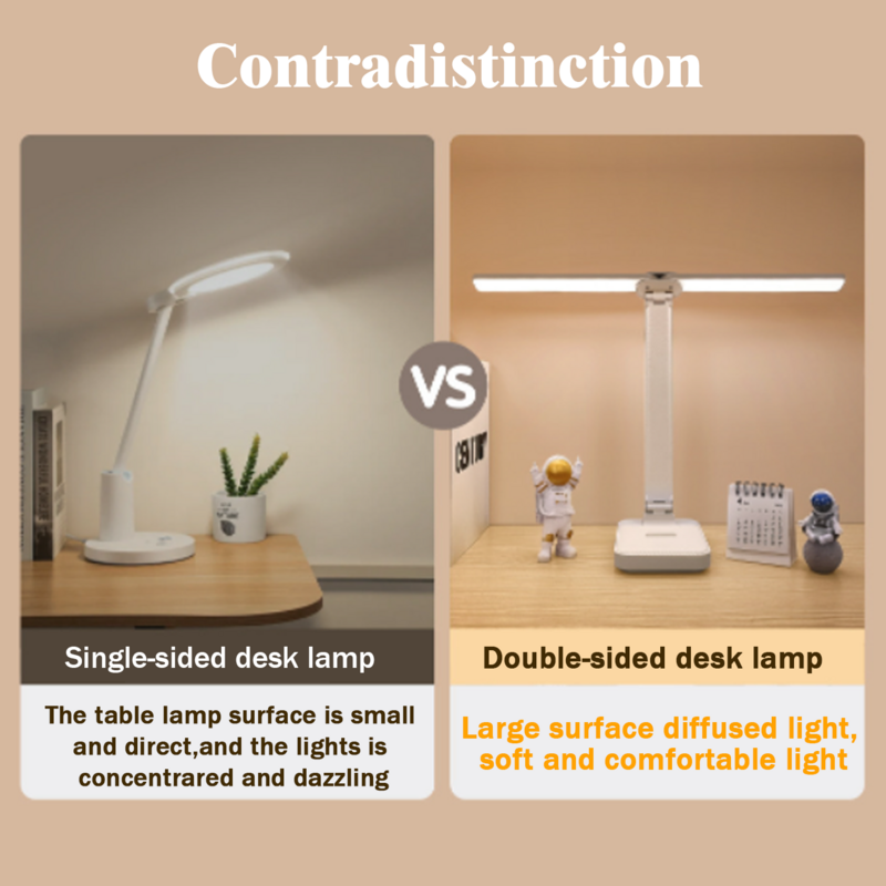 Lámpara LED de escritorio, luz nocturna táctil regulable de 3 niveles, recargable por USB, protección ocular, plegable, para dormitorio, mesita de noche