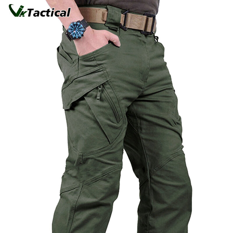 Taktyczne spodnie w stylu Cargo mężczyźni na zewnątrz wodoodporne SWAT bojowe spodnie kamuflażowe wojskowe na co dzień kilka kieszeni męskie joggery robocze 5XL