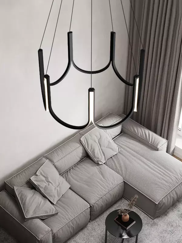 Nowoczesny żyrandol LED w kształcie litery U do salonu jadalnia hotelowa sypialnia lampa wisząca wystrój wnętrz oprawa oświetleniowa połysk