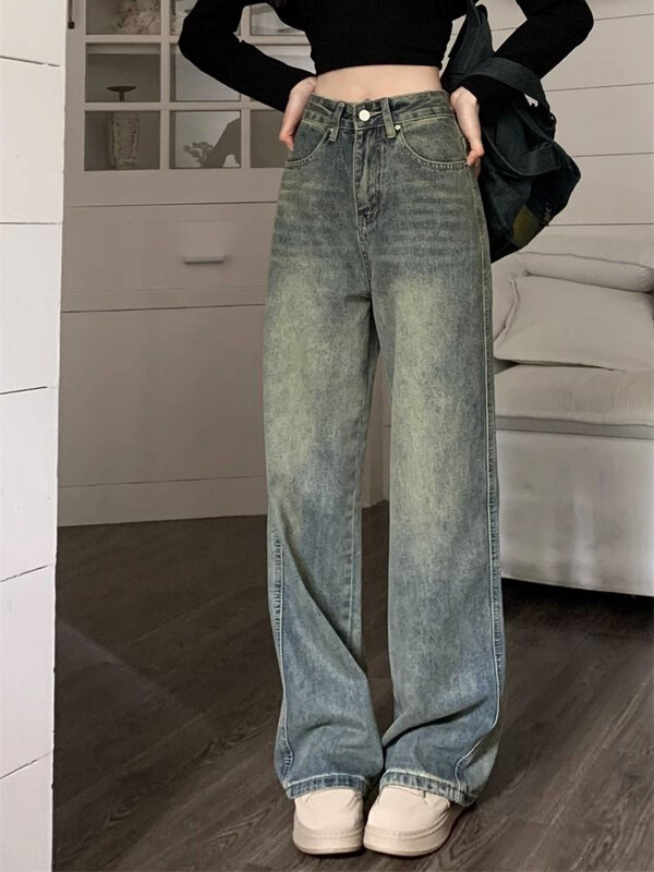 Zoki Y2K свободные винтажные женские джинсы с высокой талией уличная одежда повседневные джинсовые брюки американские ретро Harajuku Bf простые универсальные джинсы