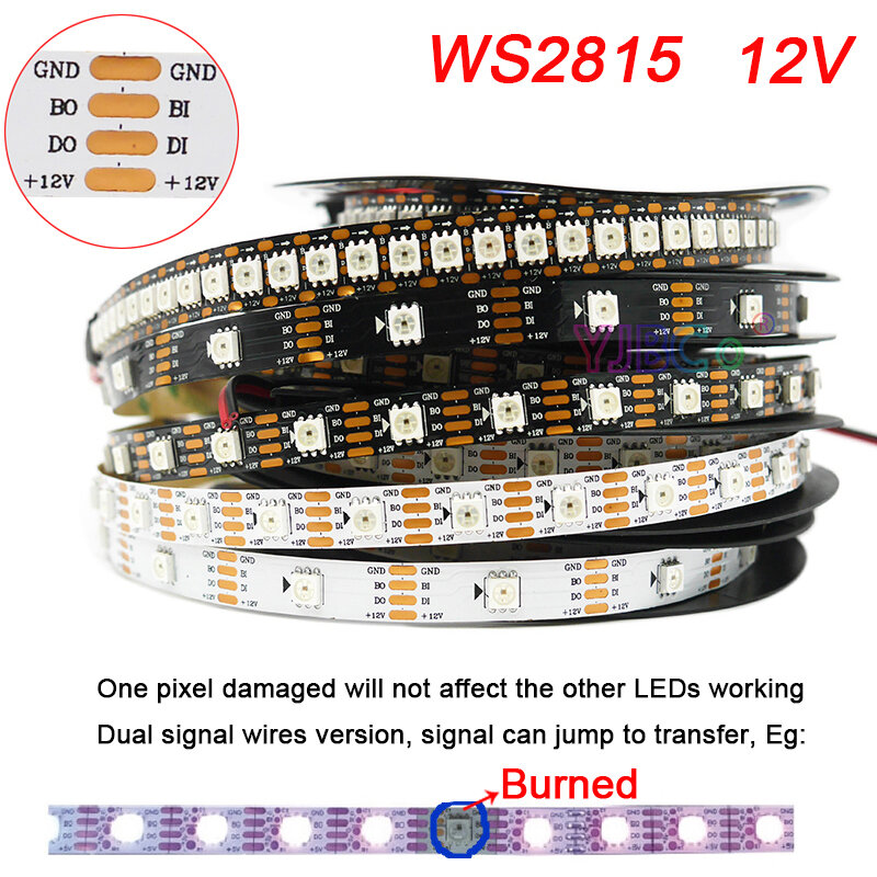 Tira de luces LED mágica WS2812B 2812 WS2815, 5V, 12V, 30/60/74/96/144 píxeles/m WS2811 IC direccionable, 5050 RGB, IP30/65/67