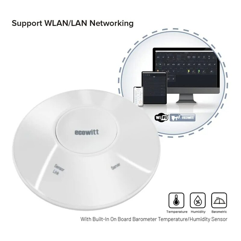 Ecowitt GW2000 Gateway wi-fi Hub per Wittboy Weather Station, con barometro integrato a bordo e sensore termometro/igrometro
