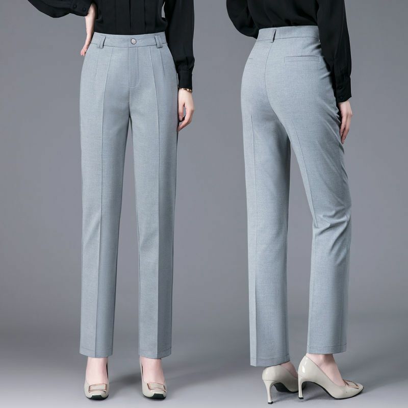 Celana panjang Korea wanita, celana panjang lurus pinggang tinggi kasual mode wanita longgar polos elegan musim gugur 2023 X108