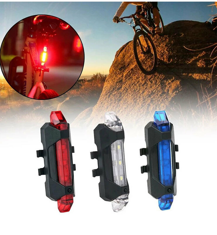 Set lampu depan sepeda isi ulang daya USB, lampu belakang mudah dipasang, aksesori sepeda untuk sepeda atv offroad