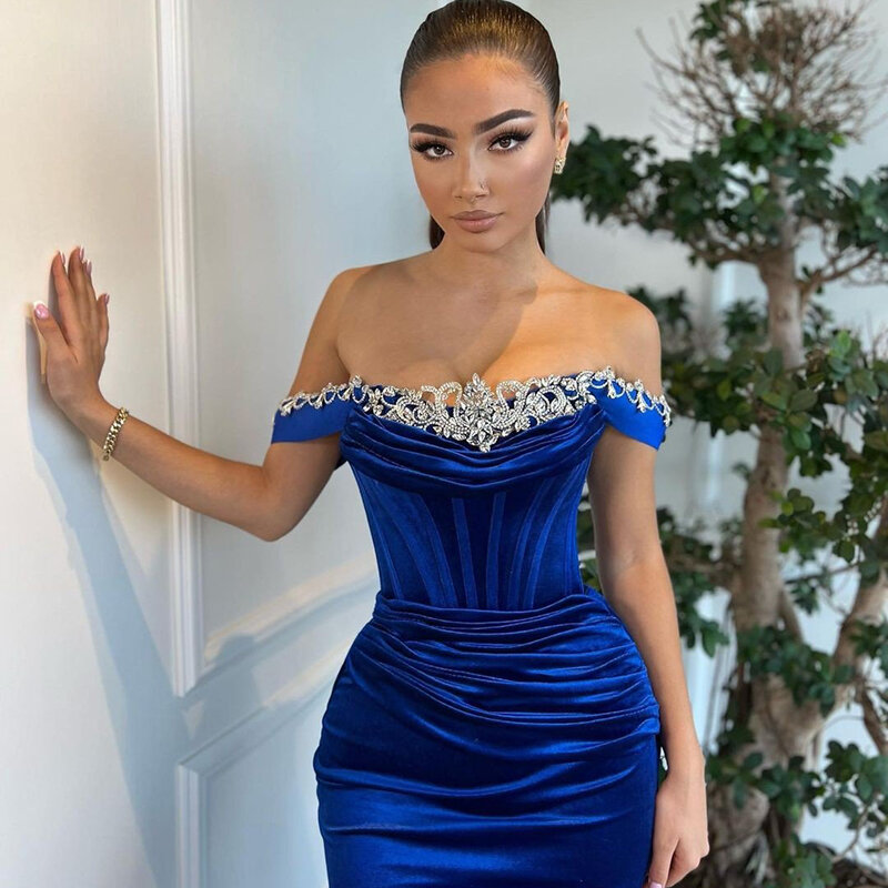 Thinyfull 2023 Sexy Mermaid Prom Dresses Off The Shoulder Velvet Evening Dress Saudi Arabia Dubai Cocktail Party Gowns Plus Size