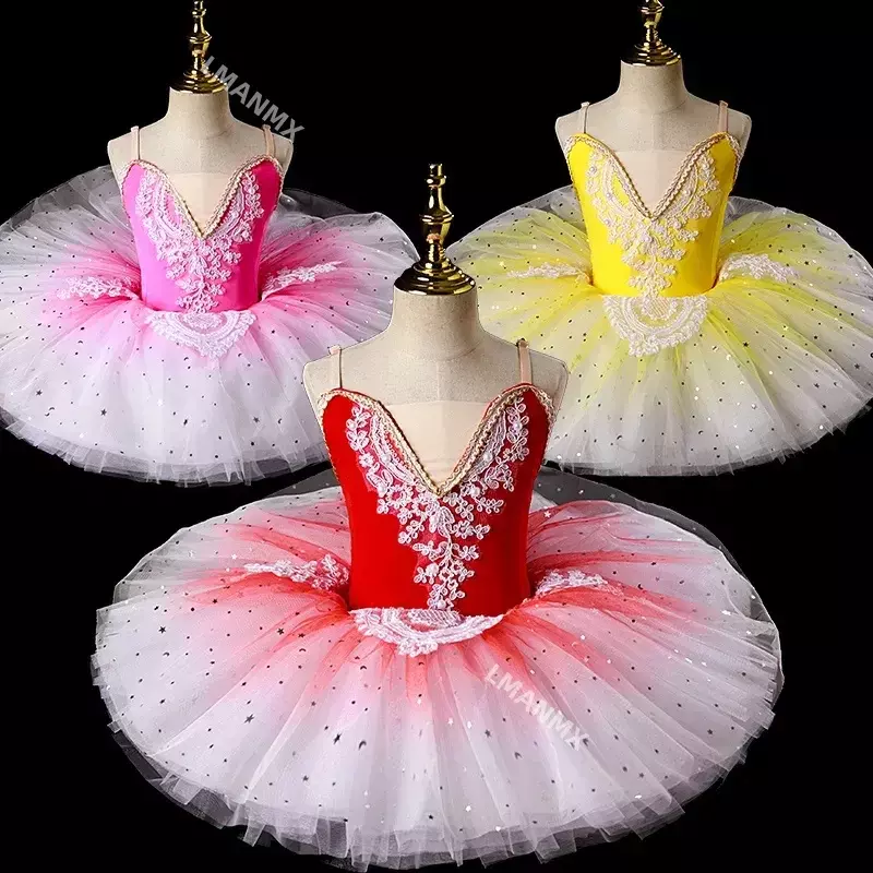 New Ballerina Fairy Prom Party Costume Kids Blue Sequined Flower Dress Girls Dance Wear Gymnastic Ballet Tutu Dress