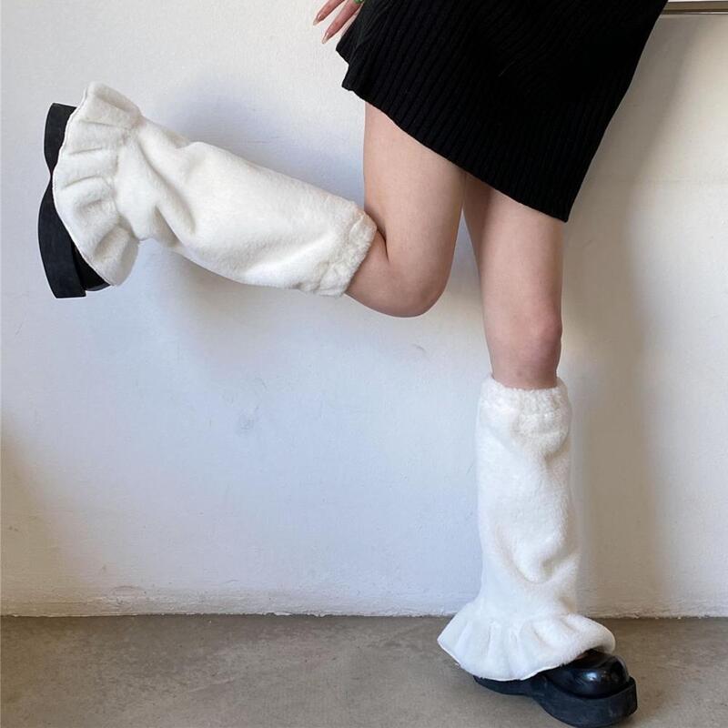 Futrzane getry mankiety na buty długie cieplejsze w japońskim stylu Harajuku JK Lolita skarpetki Boho skarpety zestawy uda podwiązki zimowe nogi długie skarpetki
