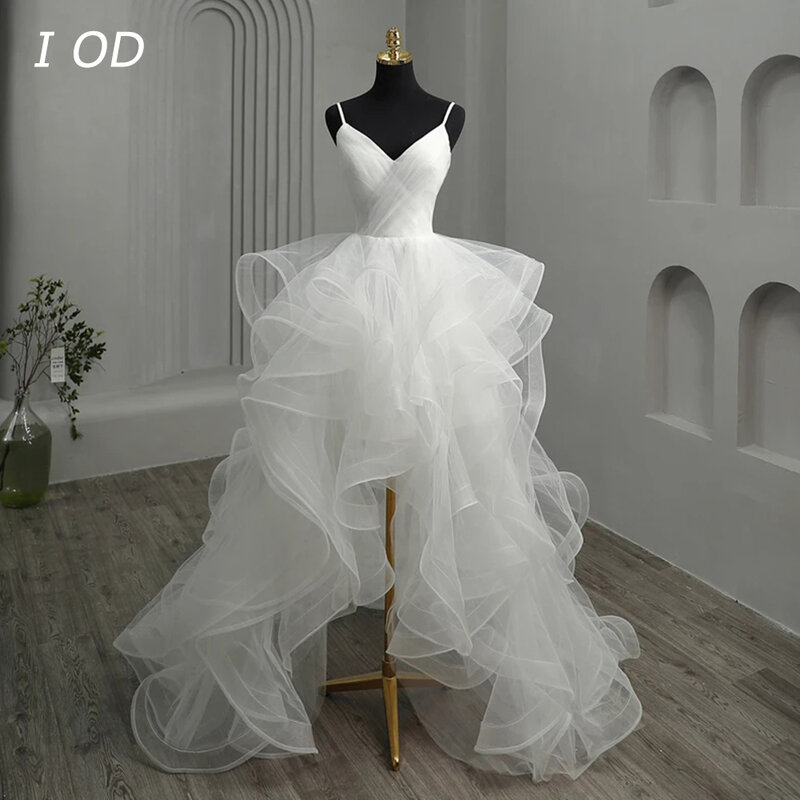 Suknia ślubna bez rękawów z dekoltem w kształcie serca z szyfonu z włochata spódnica ogonem suknia ślubna De Novia