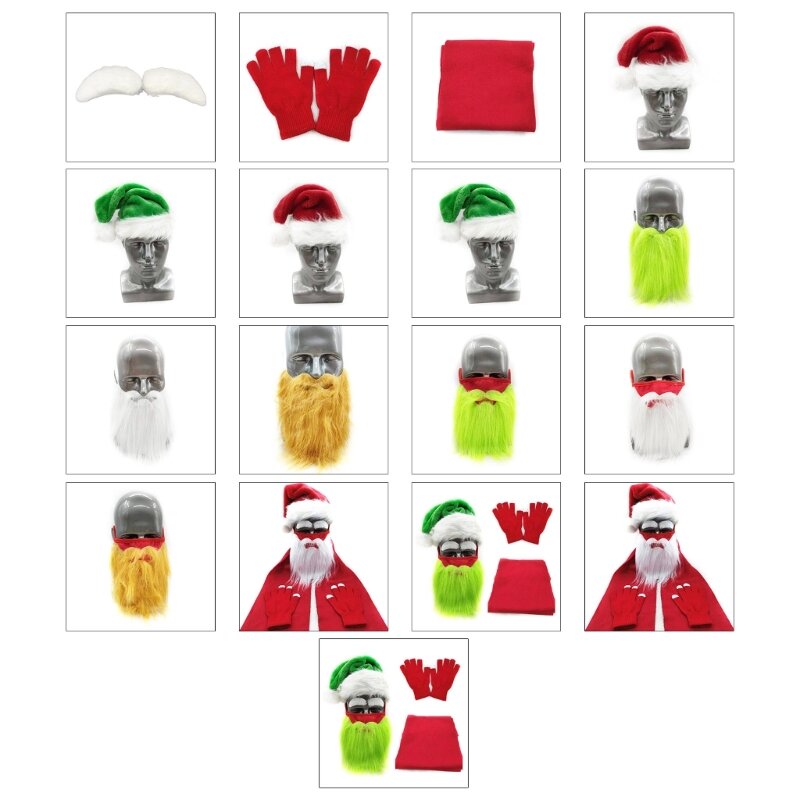 قبعة سانتا التنكرية للبالغين، وشاح شتوي مترهل مع قناع اللحية والحاجب