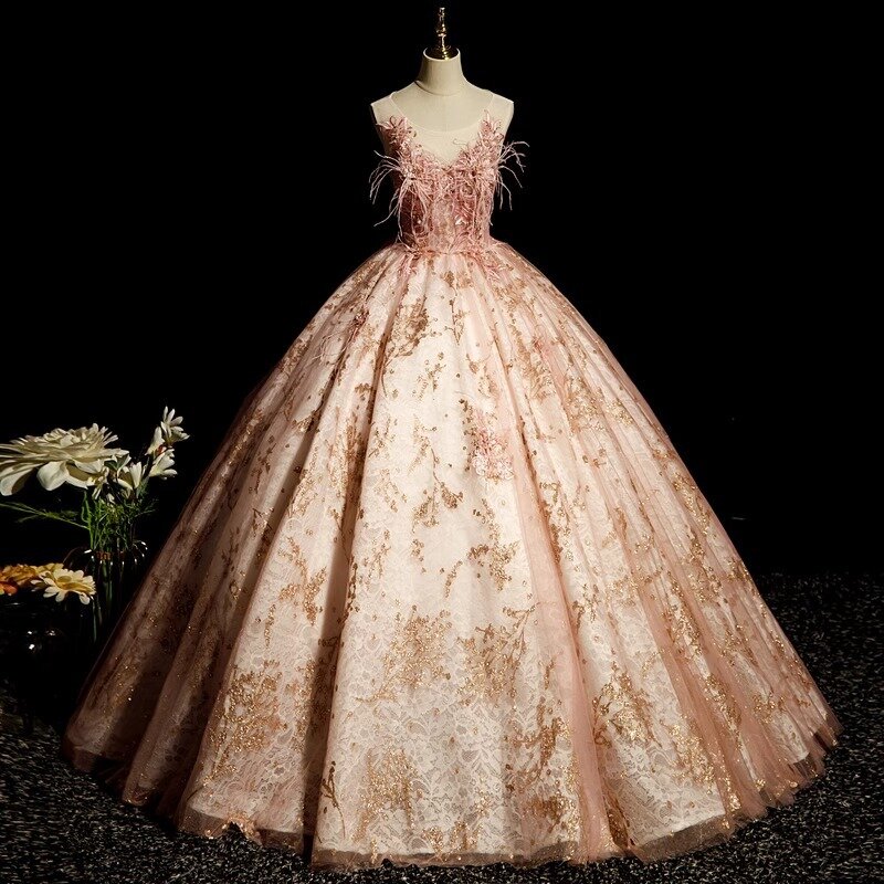Gaun Quinceanera baru yang sangat indah 2024 gaun pesta ulang tahun gaun putri bulu bergigi bordir renda gaun pengantin