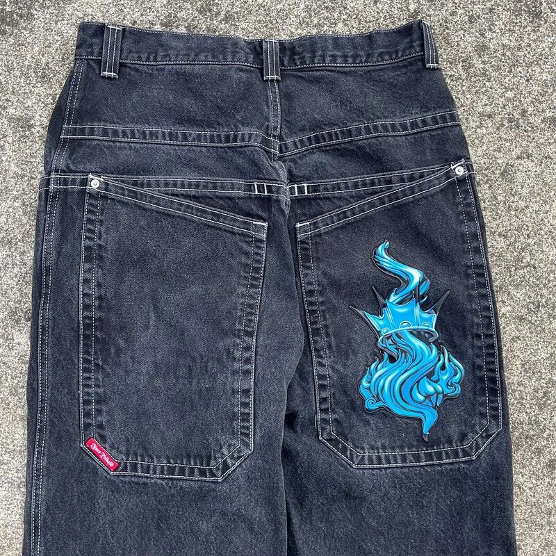 Y2k Streetwear schwarze Jeans hose Vintage Hip Hop Hose mit weitem Bein lässig lose Grafik druck Baggy Jeans Hose mit hoher Taille für Männer