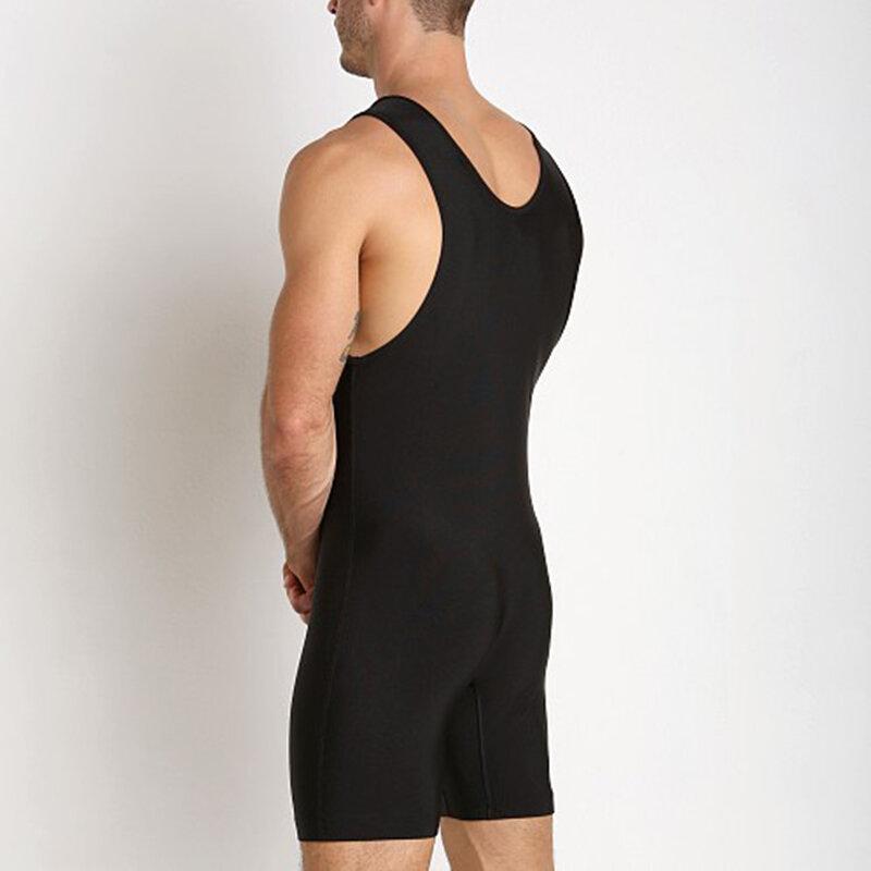Effen zwart worstelen singlet bodysuit turnpakje ondergoed gym triatlon kleding zwemkleding