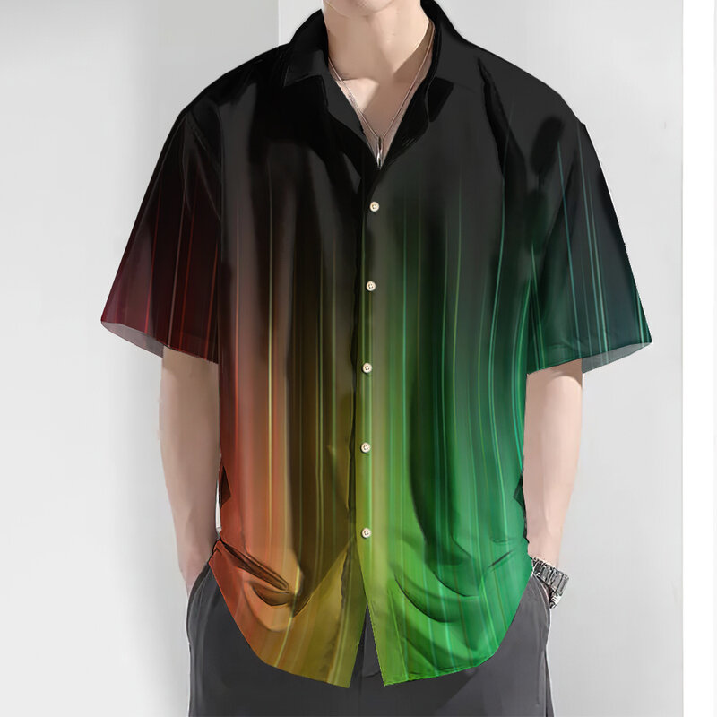 قميص للرجال بطبعة ثلاثية الأبعاد ، قميص صيفي غير رسمي ، حجم كبير ، أزرار طية صدر فضفاضة الموضة ، ملابس أداء ، جديدة