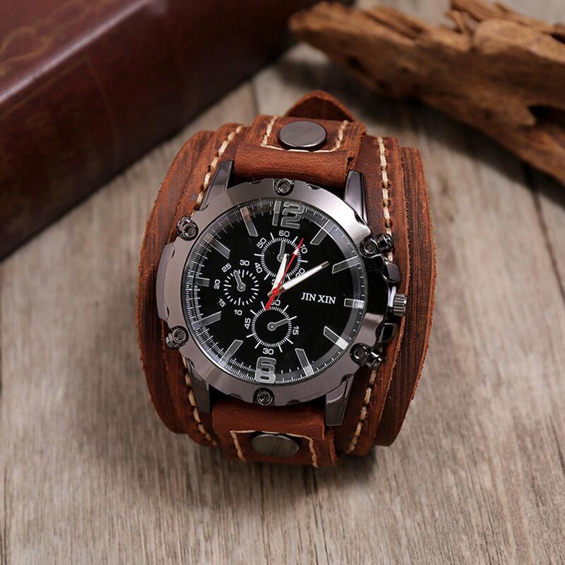 Retro Men’s Watches Classic Luxury Business Quartz Watch Fashion Big Dial Pu Leather Strap Date Military Wristwatch for Men