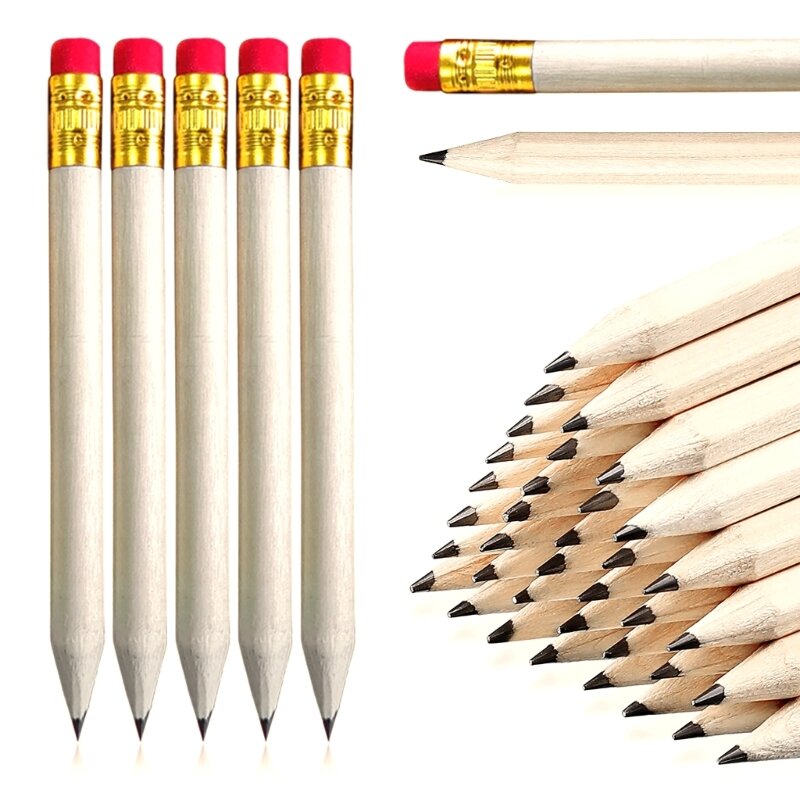 50 szt. Golf pół ołówek krótki Baby Shower długopis do podpisu drewno Mini długopis mały ołówek gumką na ślub dla nowożeńców