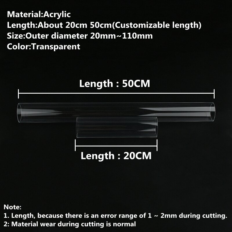 O.D 투명 아크릴 튜브, 어항 수족관 플렉시 유리 튜브, 정원 관개 급수관, 3mm ~ 110mm, 1 ~ 2 개