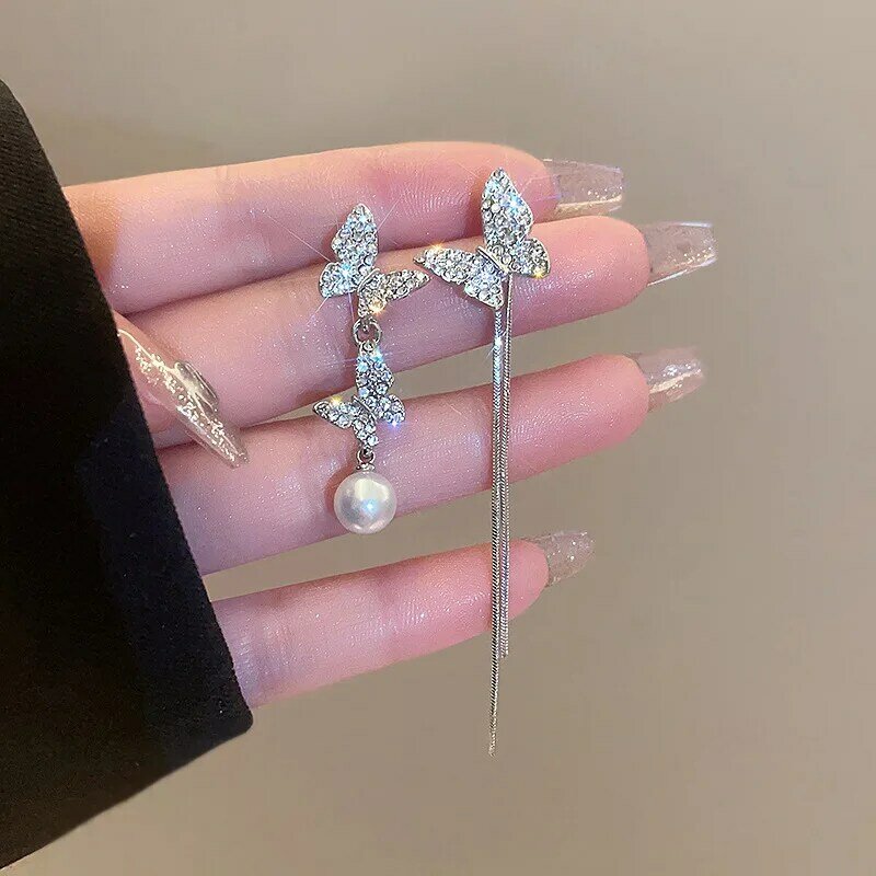 Fashion Trend Unique Design Elegant Delicate Light Luxury Butterfly pearl tassel Earrings Women Jewelry Wedding Party Gift
