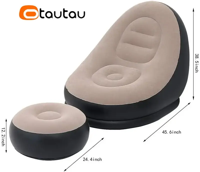 OTAUTAU Inflatable Lounger with Footstool Ottoman Chaise Lounge Recliner Outdoor Portable Camping Couch Garden Chair Pouf SF029