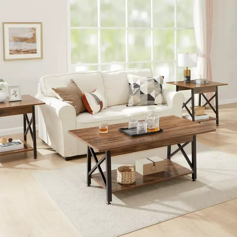 Tavolino da caffè per soggiorno tavolino grande 43.3X23.6 pollici rustico rustico con ripiano portaoggetti per soggiorno facile montaggio