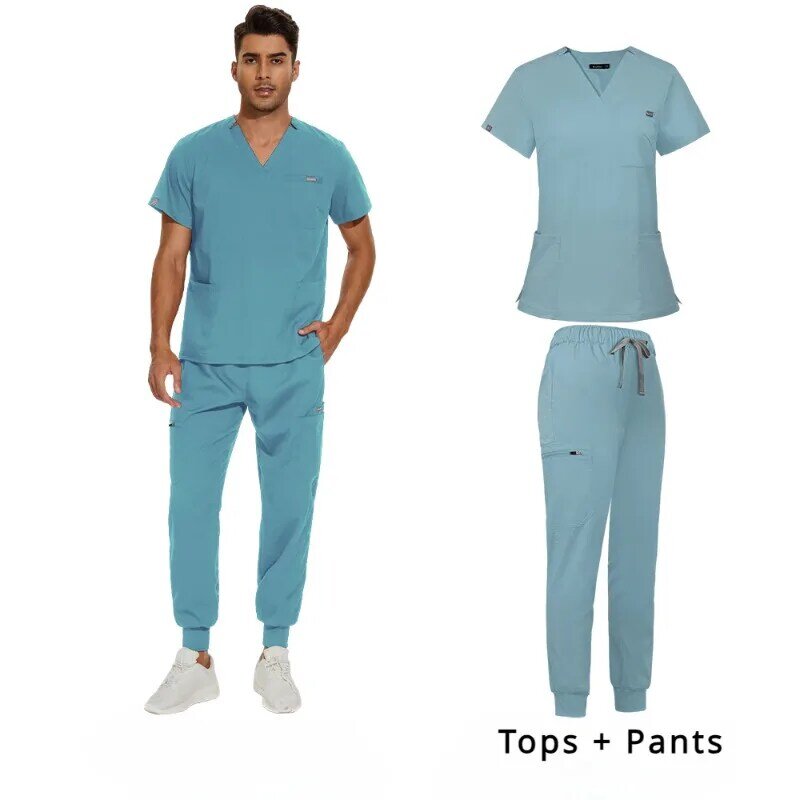 Pakaian kerja Kecantikan Pria, seragam perawat medis scrub Set celana atasan Spa, seragam perawat pelari jogging