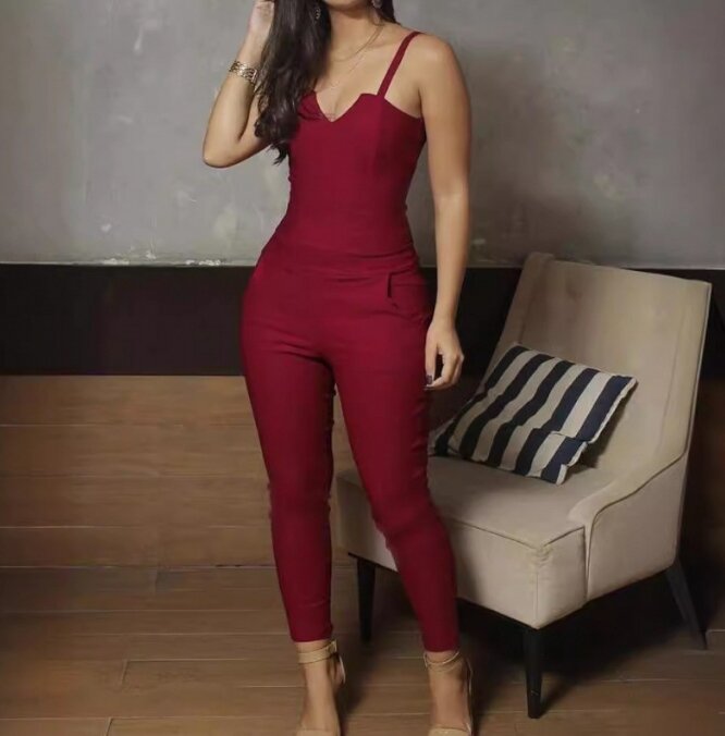 High Waisted Bodycon Jumpsuit Camisole Sleeveless British Style 2024 Summer Women's Fashion Sexy Slim Fit Solid Color Jumpsuit