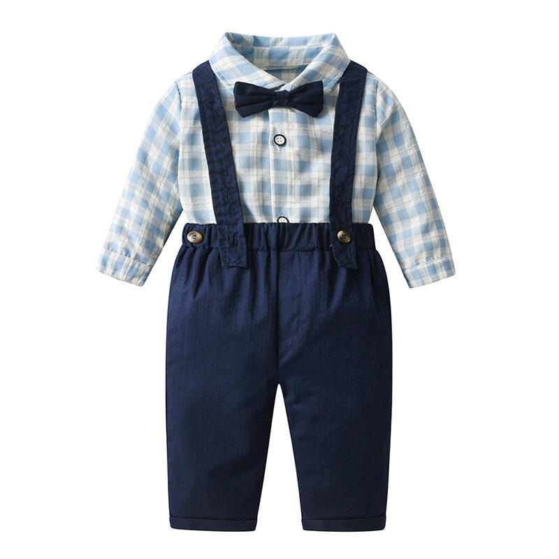Baby Boy Spring and Autumn Long-Sleeve Suit Infant Gentleman Shirt Dress Boy Boy Handsome Internet Celebrity Autumn Two-Piece Su