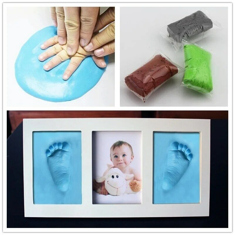 2 pak mainan cetak tangan dan kaki bayi DIY cetakan tangan tanah liat lembut Set alat tekan anak-anak suvenir cetak tangan orang tua anak