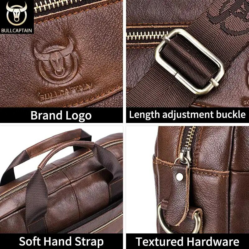 BULLCAPTAIN tas bahu kulit asli, tas koper bisnis kapasitas besar untuk laptop dan tablet ﻿