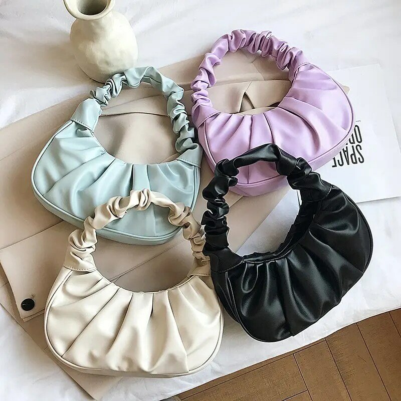 Fashion Hobo Bags for Women New in Shoulder Pleated Bag Female PU Leather Small Handbags Designer Sac De Luxe Femme Purse 2024