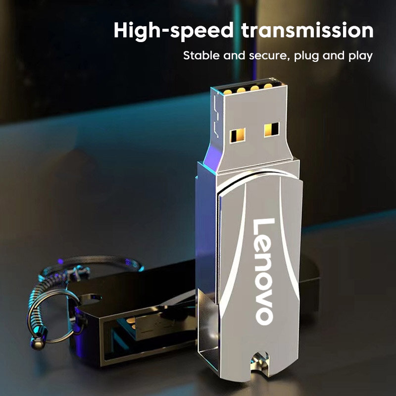 Lenovo-Super Mini Metal USB Flash Drive, Tiny Pendrive, Memory Stick, Dispositivo de armazenamento, Disco U impermeável, 1TB, 2TB, 128 GB, 256 GB, 512GB, Novo