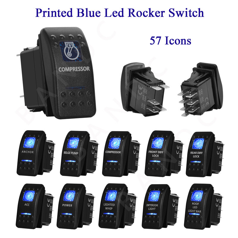 Azul LED luz Bar nevoeiro luzes Rocker Switch, 5 pinos, ON, OFF, 3 posição interruptor de alavanca para carro, barco, marinha, iate, 12V, 20Amp