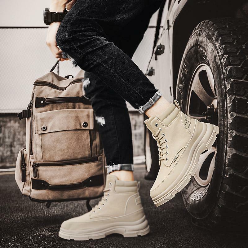 Men's 2023 New Autumn High-Top Worker Boots Casual Men's Height Increasing Retro British Leather Shoes Spring